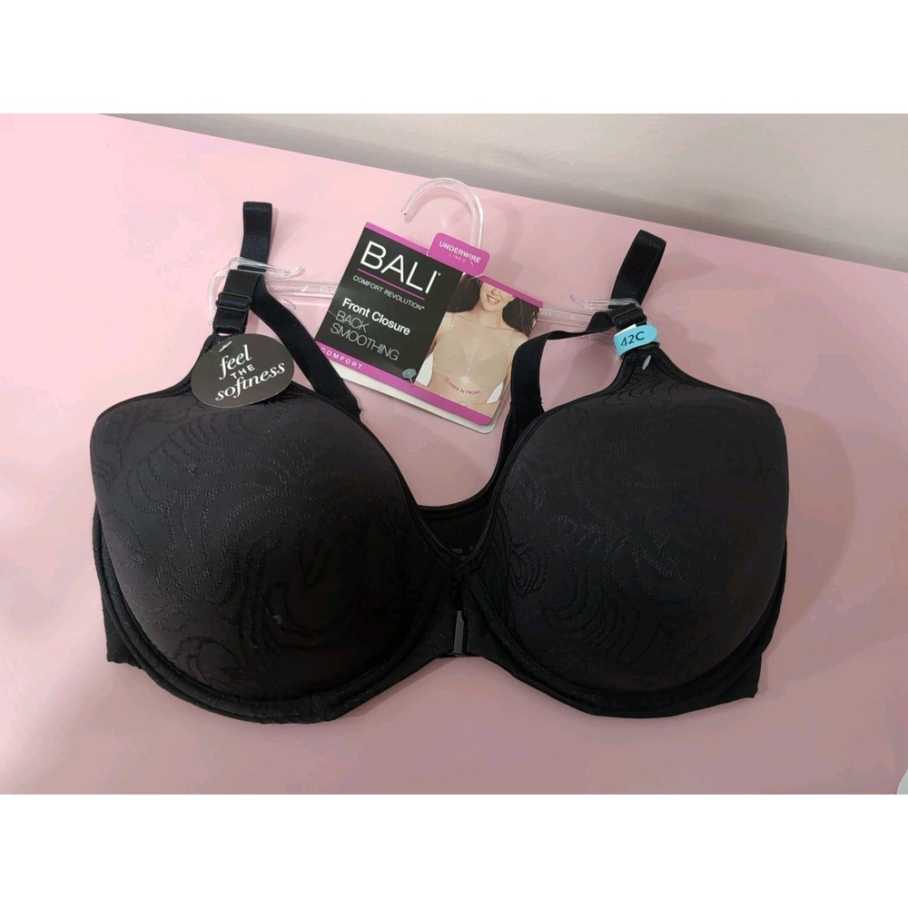 Bali Comfort Revolution‎ Front Close Underwire Bra 42C Black NWT